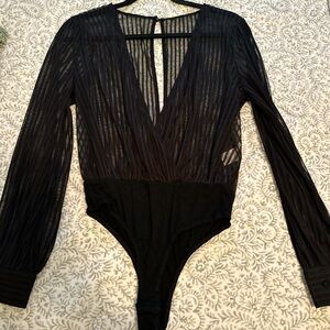 Black Sheer Long Sleeve Bodysuit